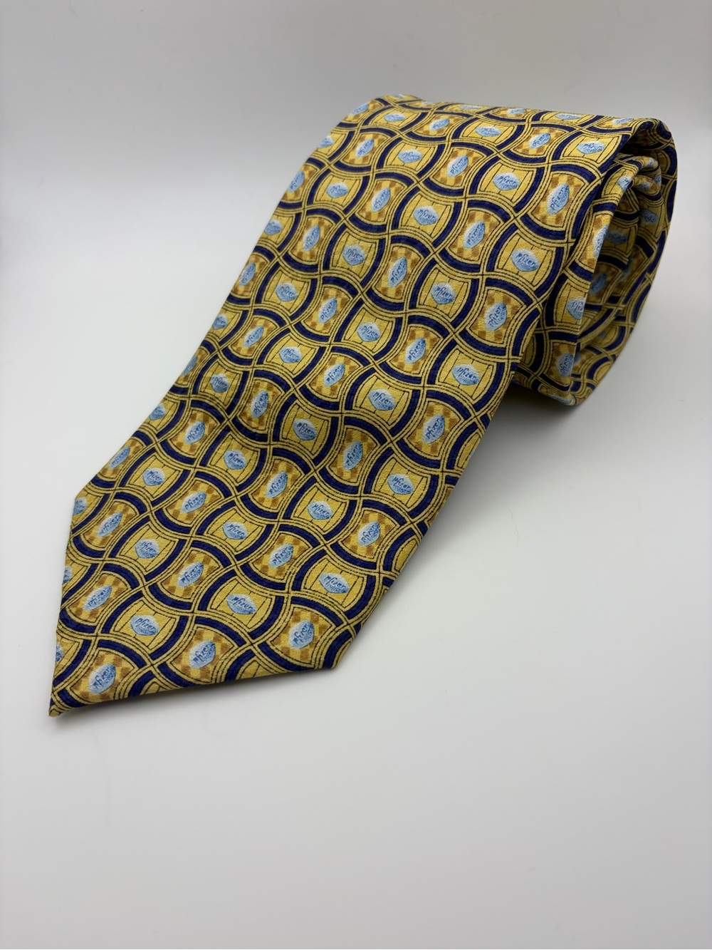 Pfizer Logo 100% Silk Necktie Gold Blue Pharmaceutical Corporate Medical Tie